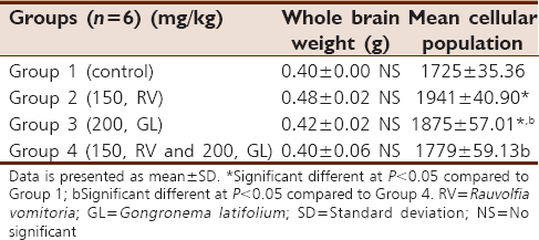 Table 3: Whole brain weight and cellular population of the cerebral cortex of the mice
