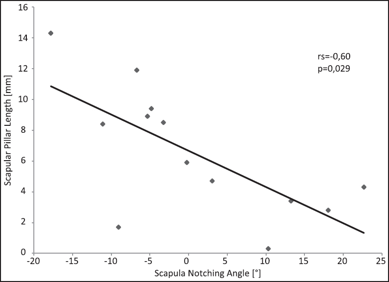 Figure 8: Correlation of the scapula notching angle with the scapula neck length
