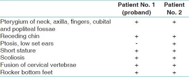 Table 1: Clinical features of both patients